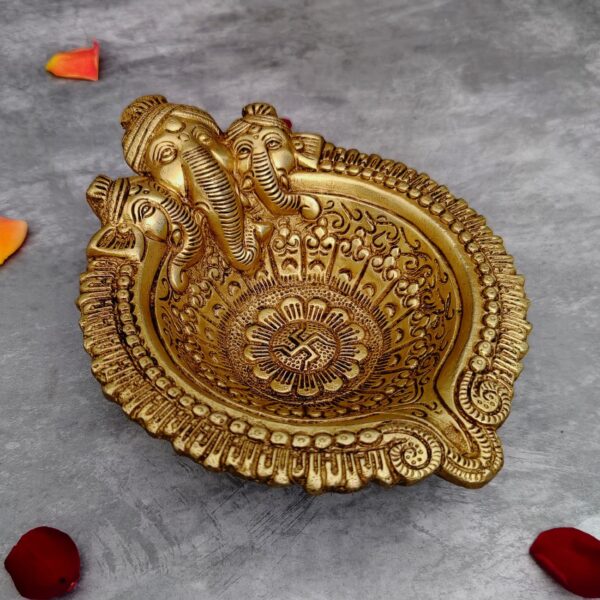 Large size brass ganesha face diya length 8 inch