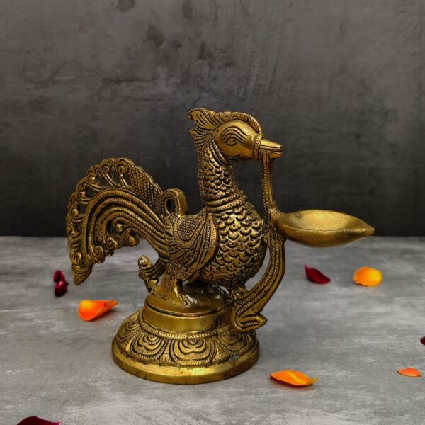 brass single petal peacock diya height 6 inch