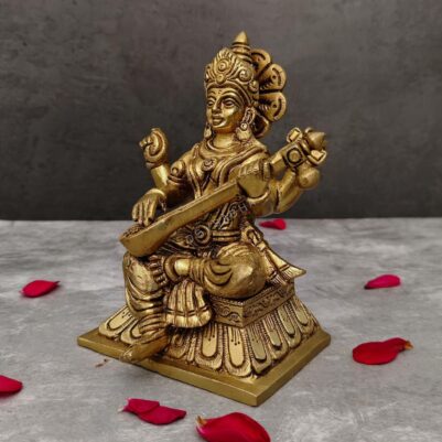 brass saraswati idol height 6 inch