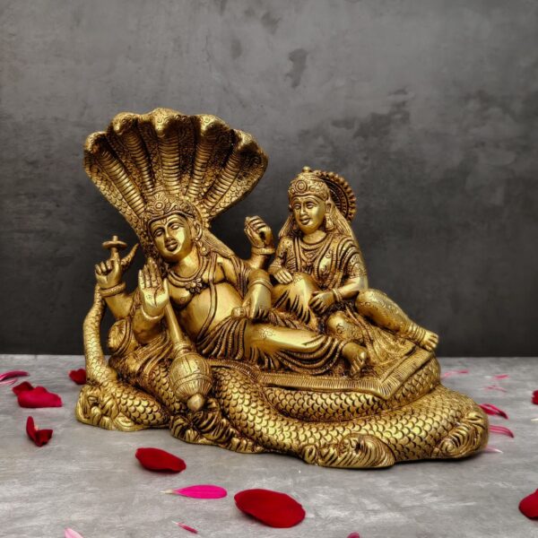 brass vishnu laxmi on shesnag height 9.5 inch