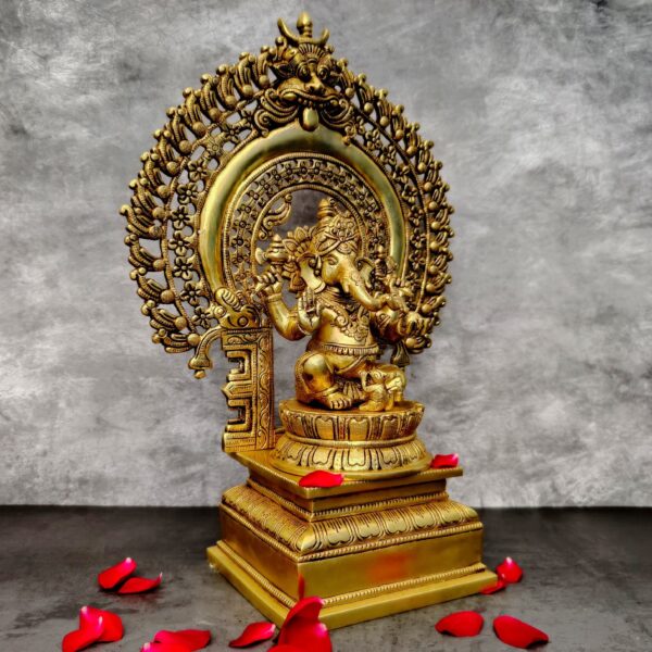 brass ganesha murti sitting on singhasan height 19 inch