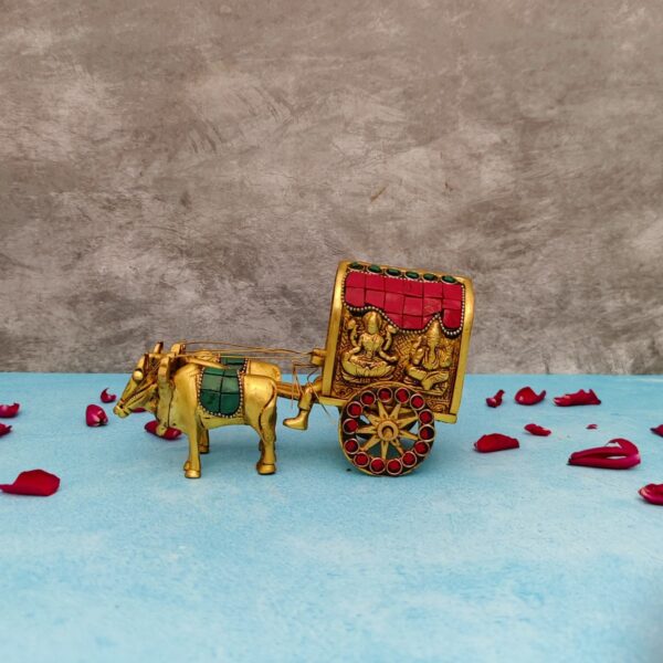 brass stone bullock cart with laxmi ganesh