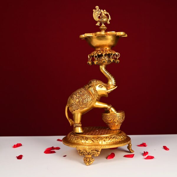 Brass elephant peacock diya height 18 inches