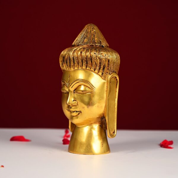 Golden colour brass buddha head statue height 8 inch