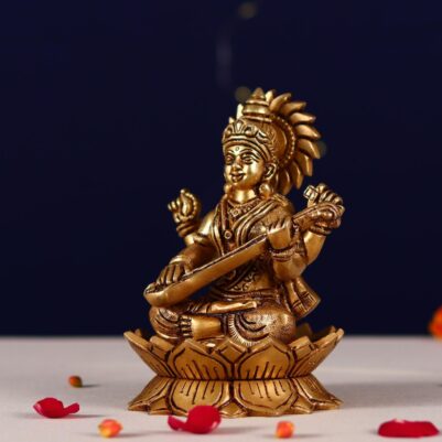 super fine brass saraswati mata idol height 6.8 inch