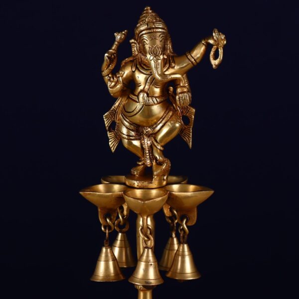 Brass dancing ganesh deepak with bell height 17 inch