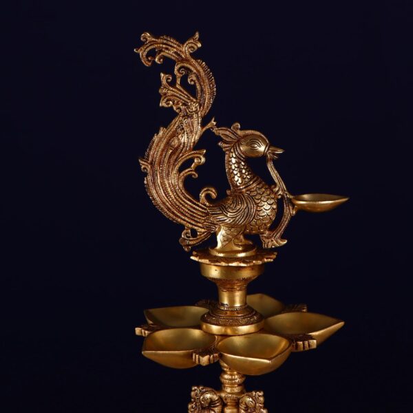 brass large size six petal peacock deepak height 26 inch