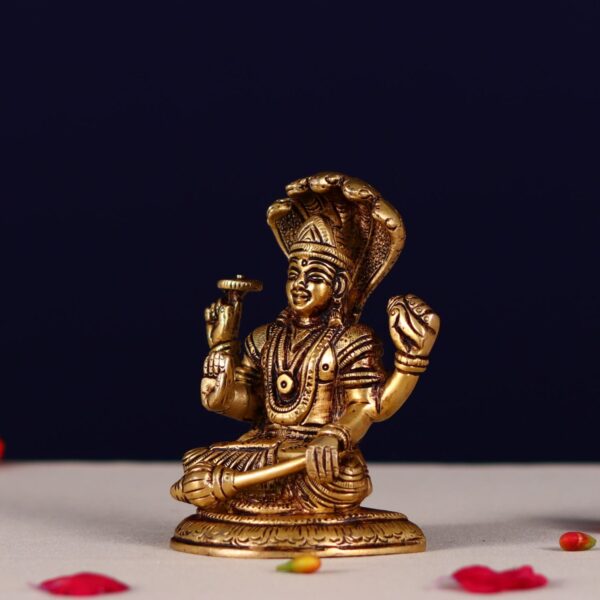 Brass Vishnu / narayan murti sitting on shesh nag