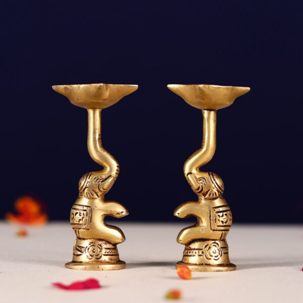 Brass elephant peacock diya pair height 4.4 inches