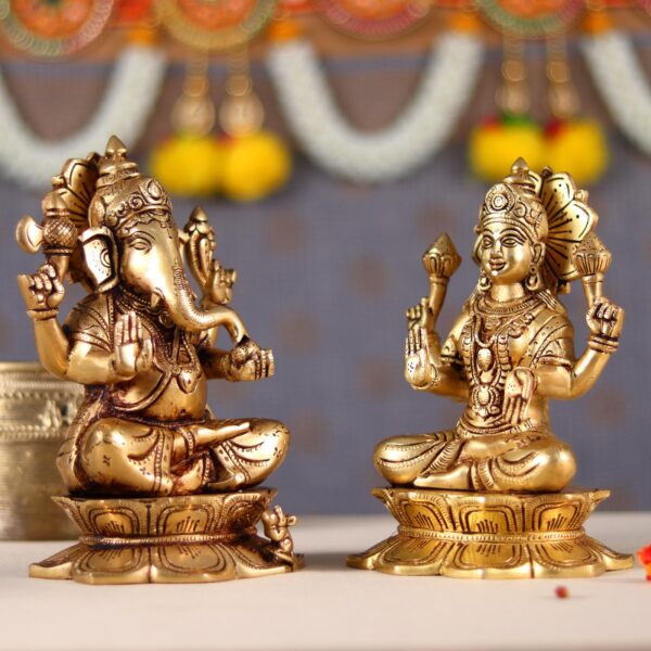 Brass ganesha lakshmi pair height 8 inch