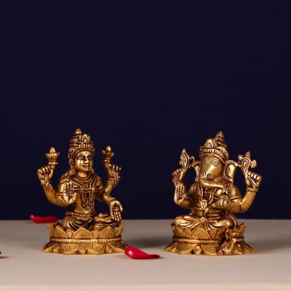 Brass ganesha lakshmi pair height 5.3 inch