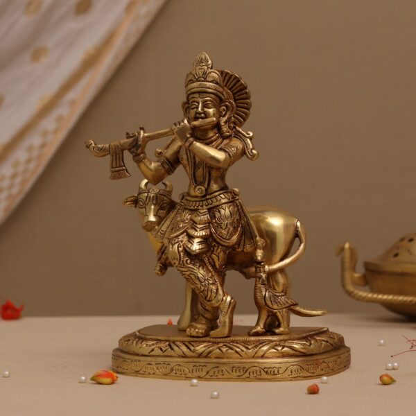 brass krishna idol height 8 inch