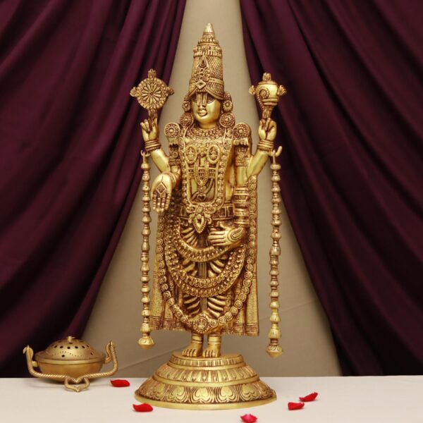 brass tirupati balaji / venkateswar idol with sankha and chakra height 24.2 inches