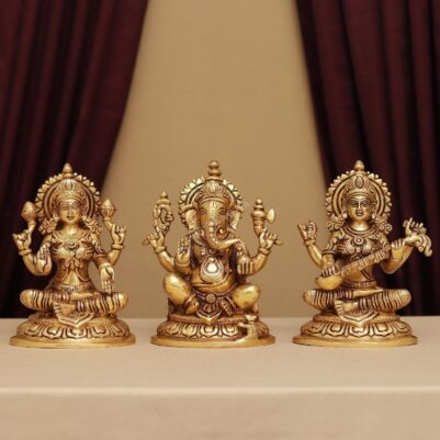 brass ganesha laxmi saraswati pair height 7.5 inches