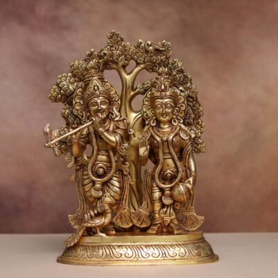 Brass radha krishna statue with tree height 13.8 inch