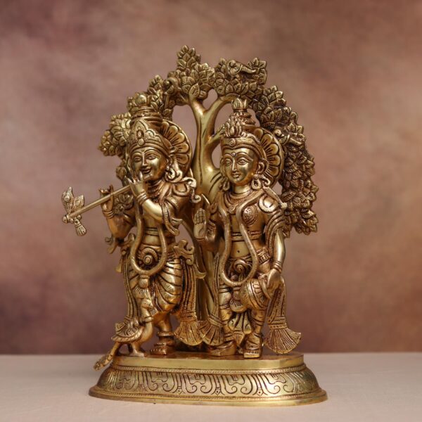 Brass radha krishna statue with tree height 13.8 inch
