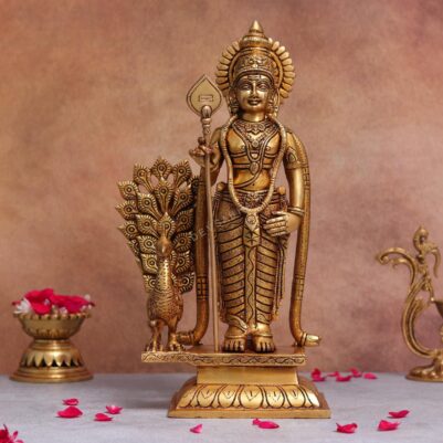 16-Inch Brass Lord Murugan/Kartikeya Idol