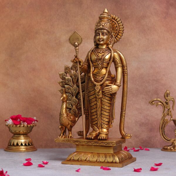 16-Inch Brass Lord Murugan/Kartikeya Idol