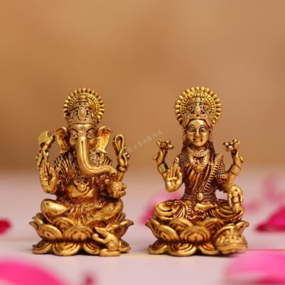 brass ganesha laxmi idol height 4 cm