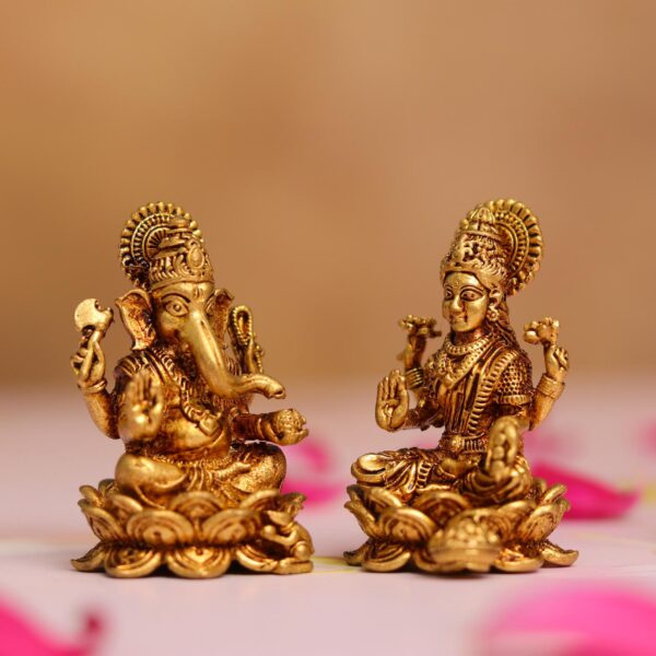 brass ganesha laxmi idol height 4 cm