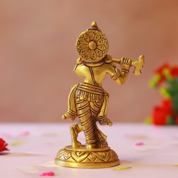 Brass krishna idol with flute – 5.5 inches