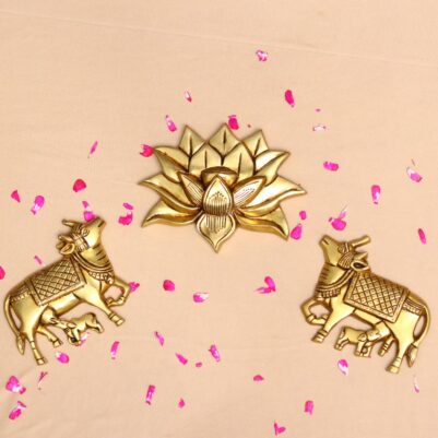 Wall hanging brass lotus with kamdhenu