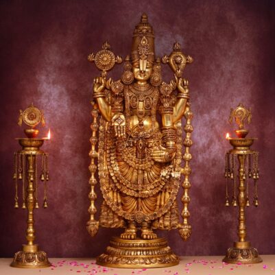 Brass 48 inches Tirupati balaji with sankha chakra diya set