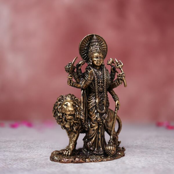 brass maa durga murti standing with lion ( 5″ )