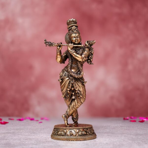 5.5 Inches Pure Brass Krishna Idol with Flute