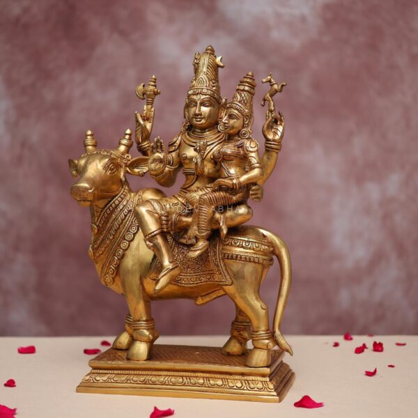 Large brass shiv parvati idol sitting on nandi