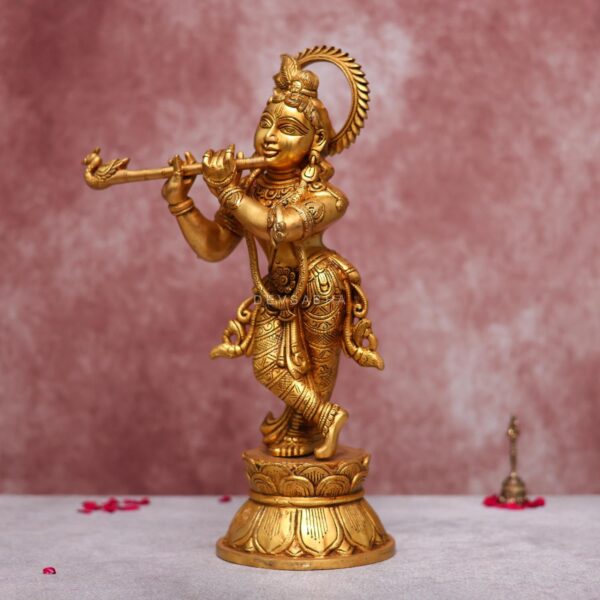 Brass krishna idol standing height 18 inches