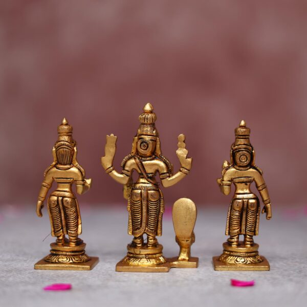 Small brass Murugan Idol with devasena and valli