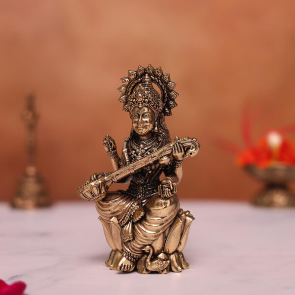 Brass saraswati statue sitting height 4 inches