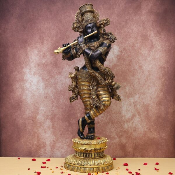 Large size brass black lord krishna murti in tribhangi posture