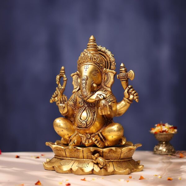 Brass Ganesha Idol 11 Inches for Home Decor and Gift