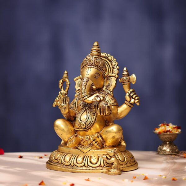 Brass Ganesha Idol 11 Inches Perfect for Home and Office Decor