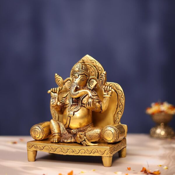 Brass Ganesha Idol 6.8 Inches for Home Decor and Gift
