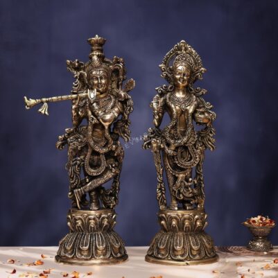 Antique Radha Krishna Brass Idol 18 Inch height