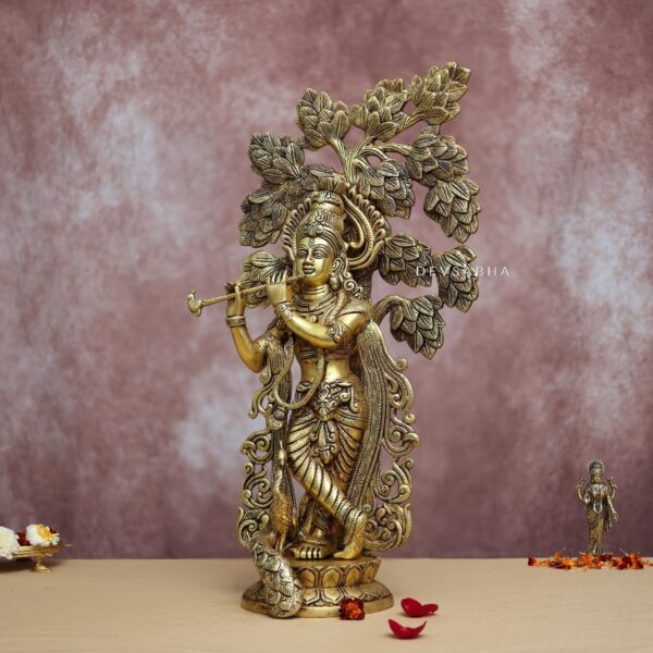 Brass Lord Krishna Idol with tree 22.3 Inches height