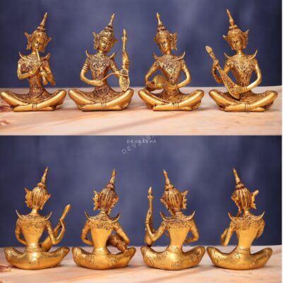 Brass Lady Musician Idol Set 7.5 Inches Height for Home Decor