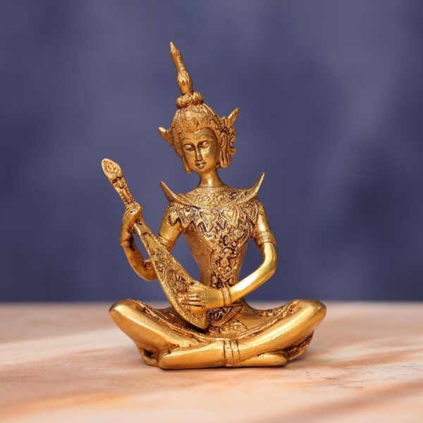 Brass Lady Musician Idol Set 7.5 Inches Height for Home Decor