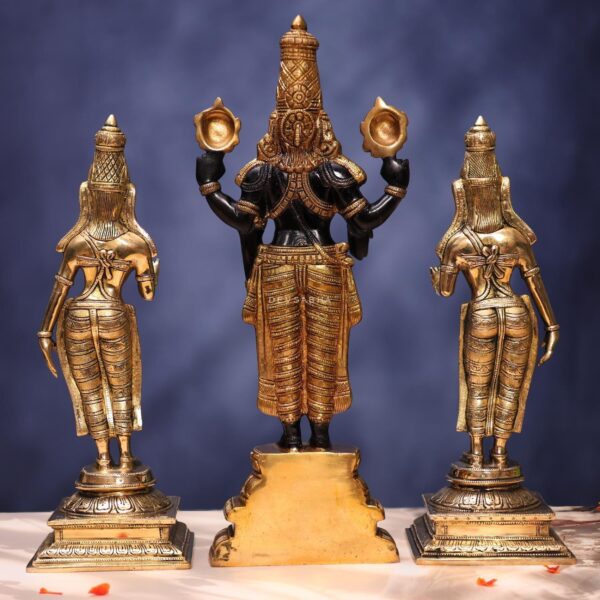 Brass Lord Tirupati Balaji with Bhudevi Sridevi Idols 19.5 Inches Height