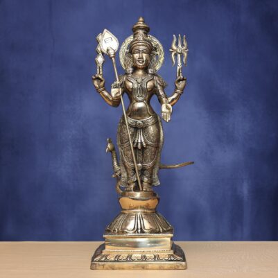Antique Brass murugan with devasena and Valli height 23.5 inches