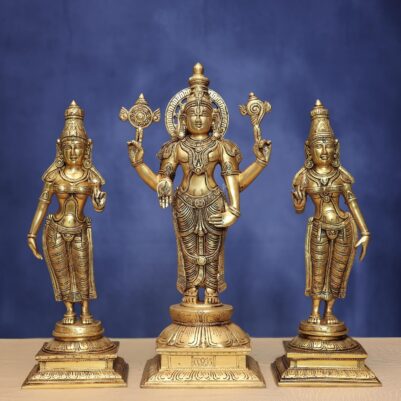 Brass Tirupati Balaji with Bhudevi and Sridevi  height  18.5 inches