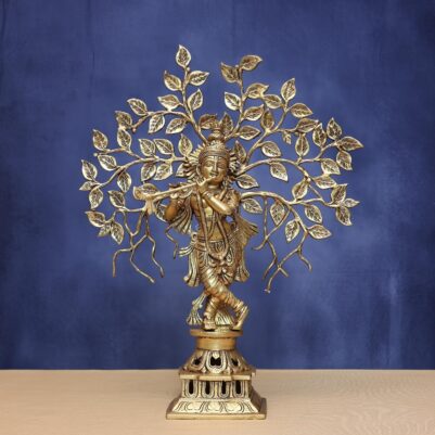Brass krishna idol with tree height  21 inches