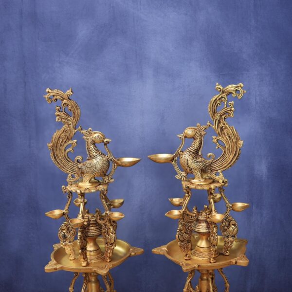 brass peacock lamp pair height 26.5 Inches