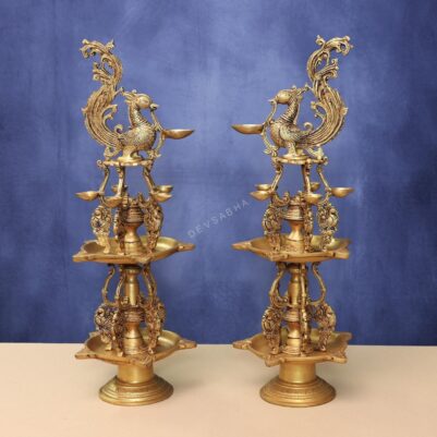 brass peacock lamp pair height 26.5 Inches