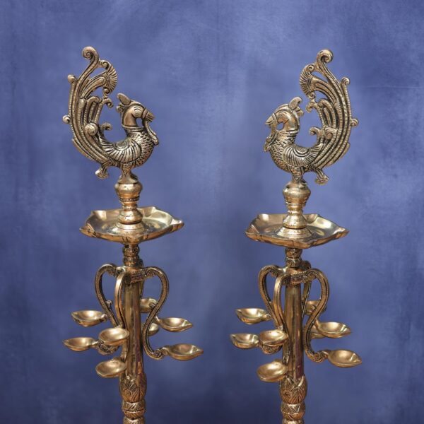 Antique Brass peacock lamp pair height  29 Inches