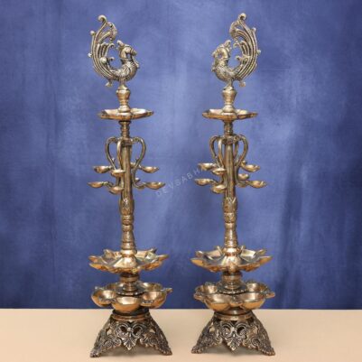 Antique Brass peacock lamp pair height  29 Inches