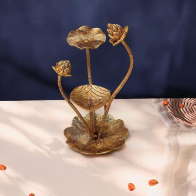 Brass Lotus Leaf with Buds 10.5 Inch Elegant and Beautiful Decorative Piece